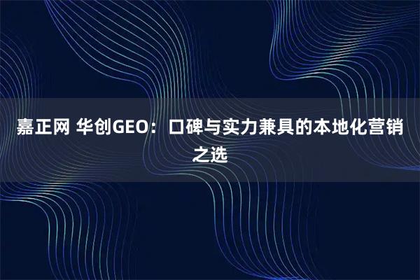 嘉正网 华创GEO：口碑与实力兼具的本地化营销之选